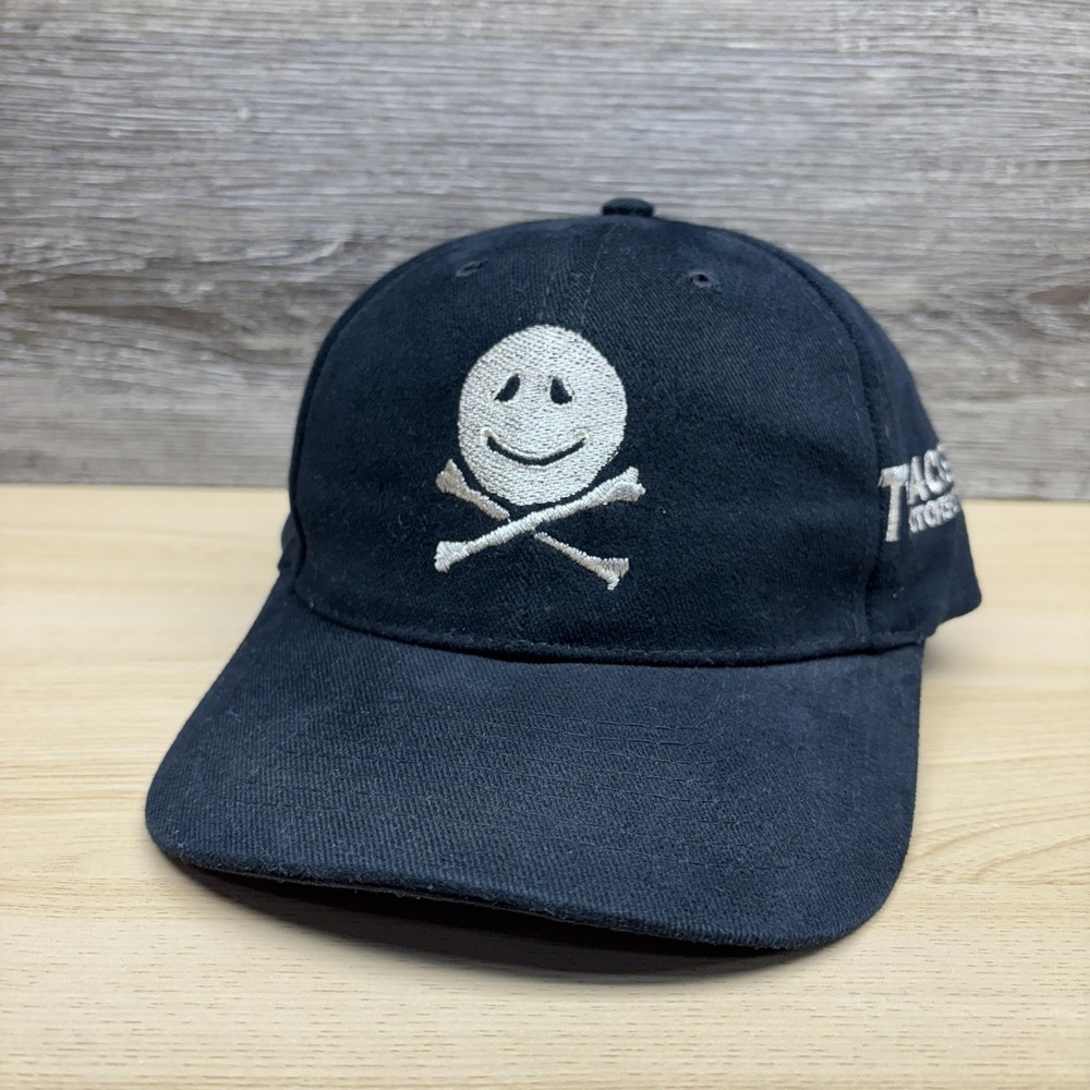 Vintage Trackstar Motorsports Hat Cap Snap Back Black Smiley Skull Crossbones